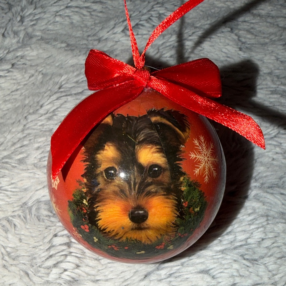 Festive Red Yorkie‎ Dog Christmas Ornament with Bow E & S Pets New Without Box